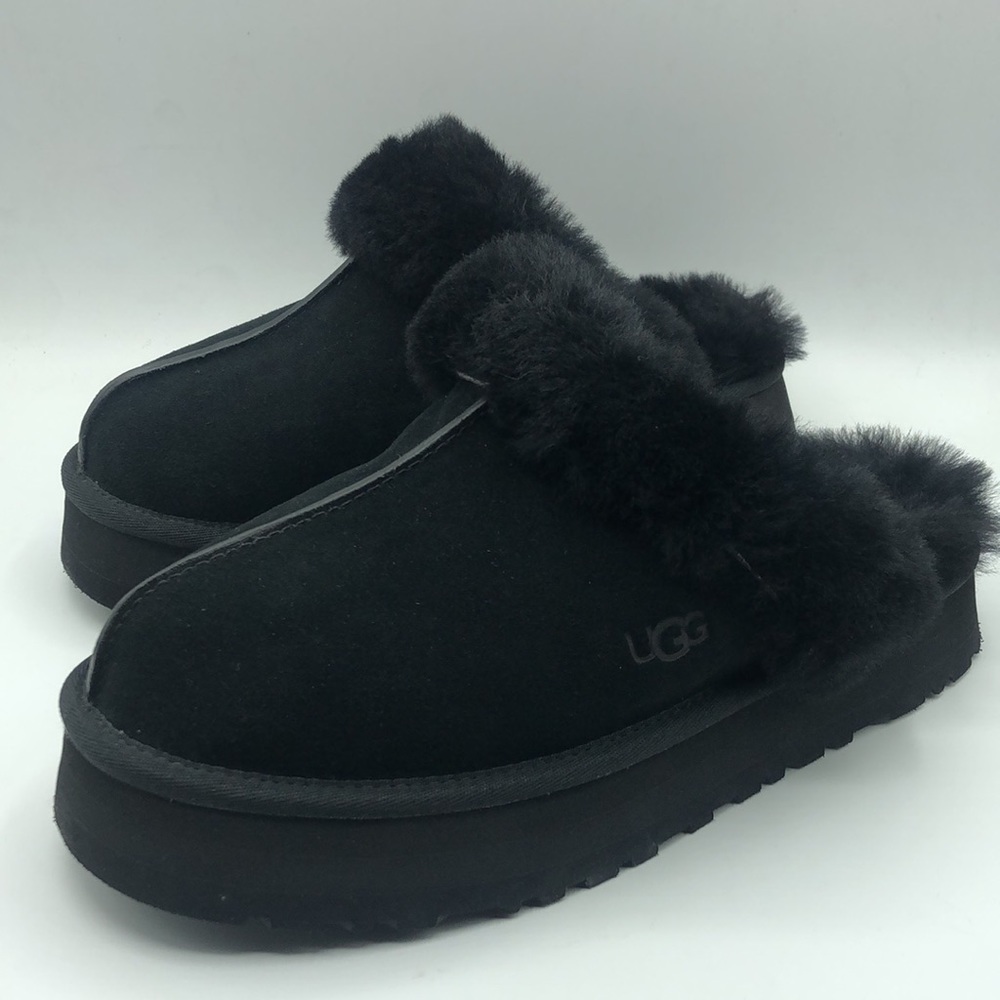 UGG Classic Disquette Black Sheepskin Slippers - Picture 2 of 9